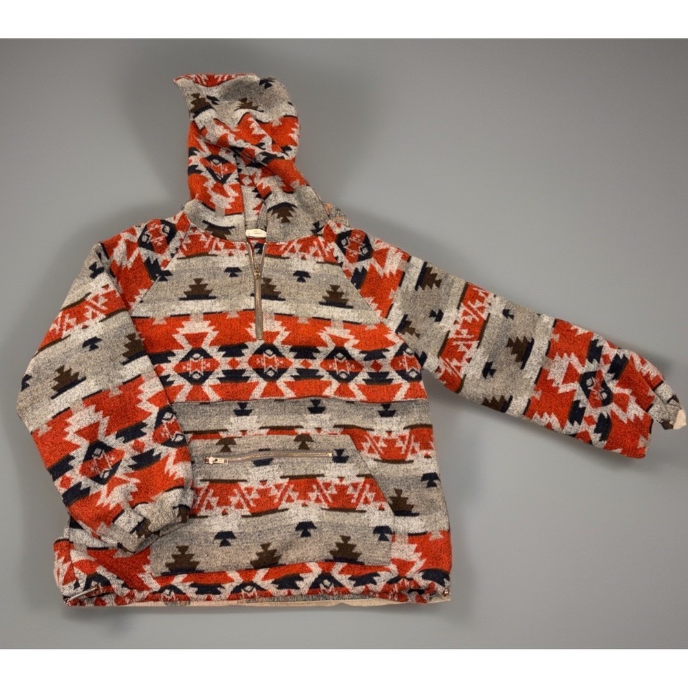 Mainstrip Womens Quarter Zip Hooded Oversized Pullover Jacket Aztec SW Sz Small